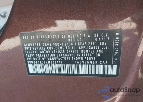 2017 Volkswagen Jetta 1.4T Se из США, поврежденный, VIN 3VWDB7AJ9HM362118